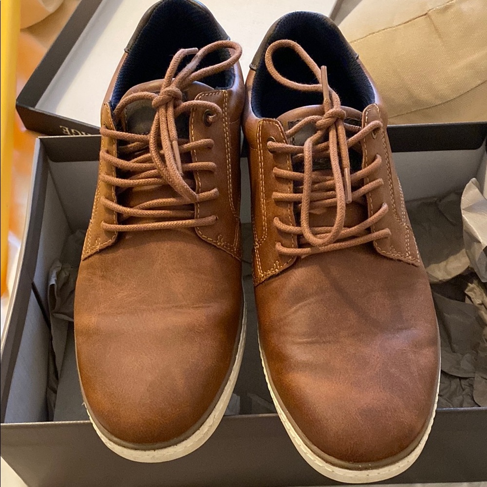 Brown Leather Oxfords with Textured Finish
